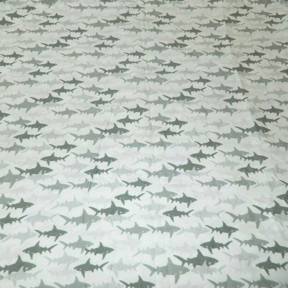 White With Grey Sharks Twin Flat Bed sheet - Picture 1 of 5